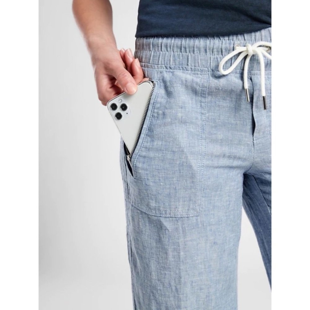 NEW ATHLETA Cabo Wide Leg Chambray Blue Linen Pants Lightweight - Picture 4 of 6